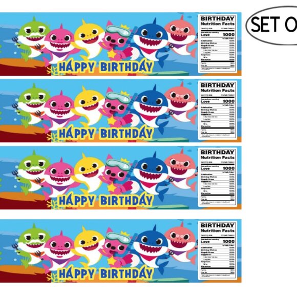 Shark Birthday Water Bottle Labels, Happy Birthday Party Decorations, Set of 12 - Picture 3 of 5
